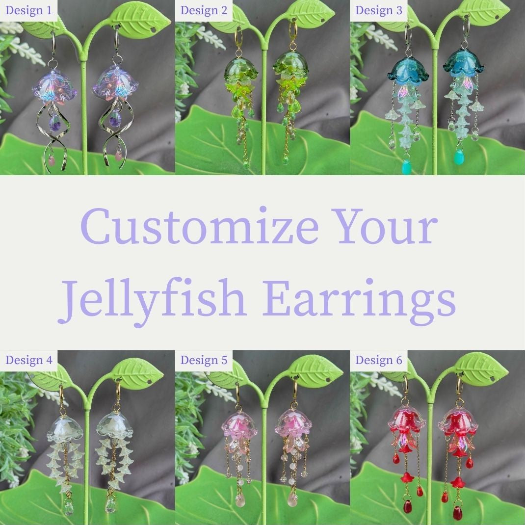 Customizable Steel Jellyfish Earrings Designs 1-6