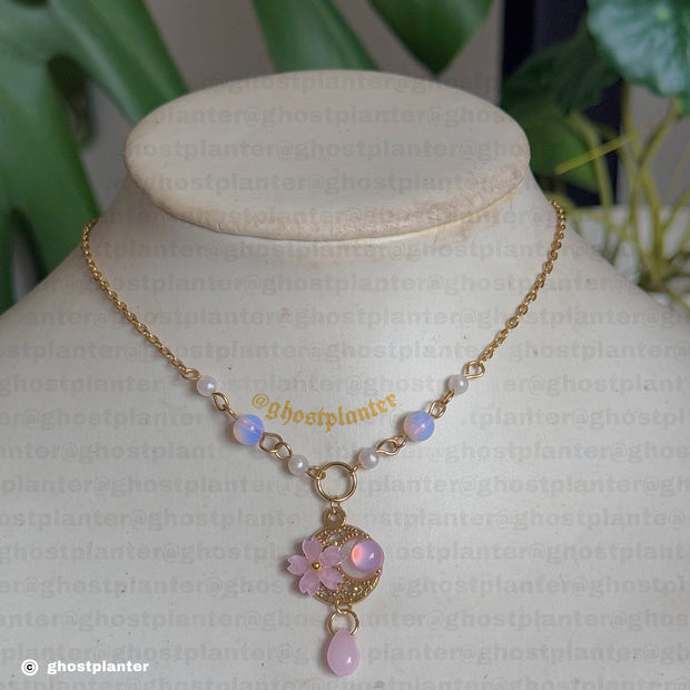 Silver or Golden Steel Simple Moon Blossom Necklace