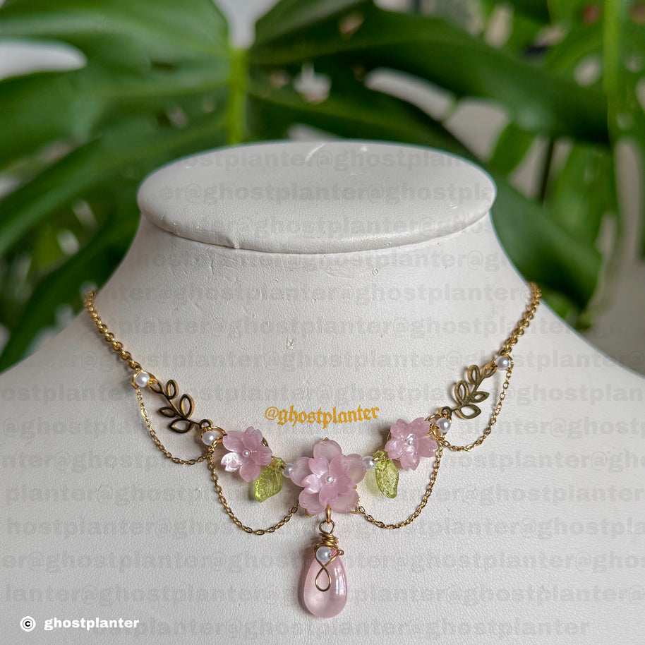 Golden or Silver Stainless Steel Sakura Blossom Necklace
