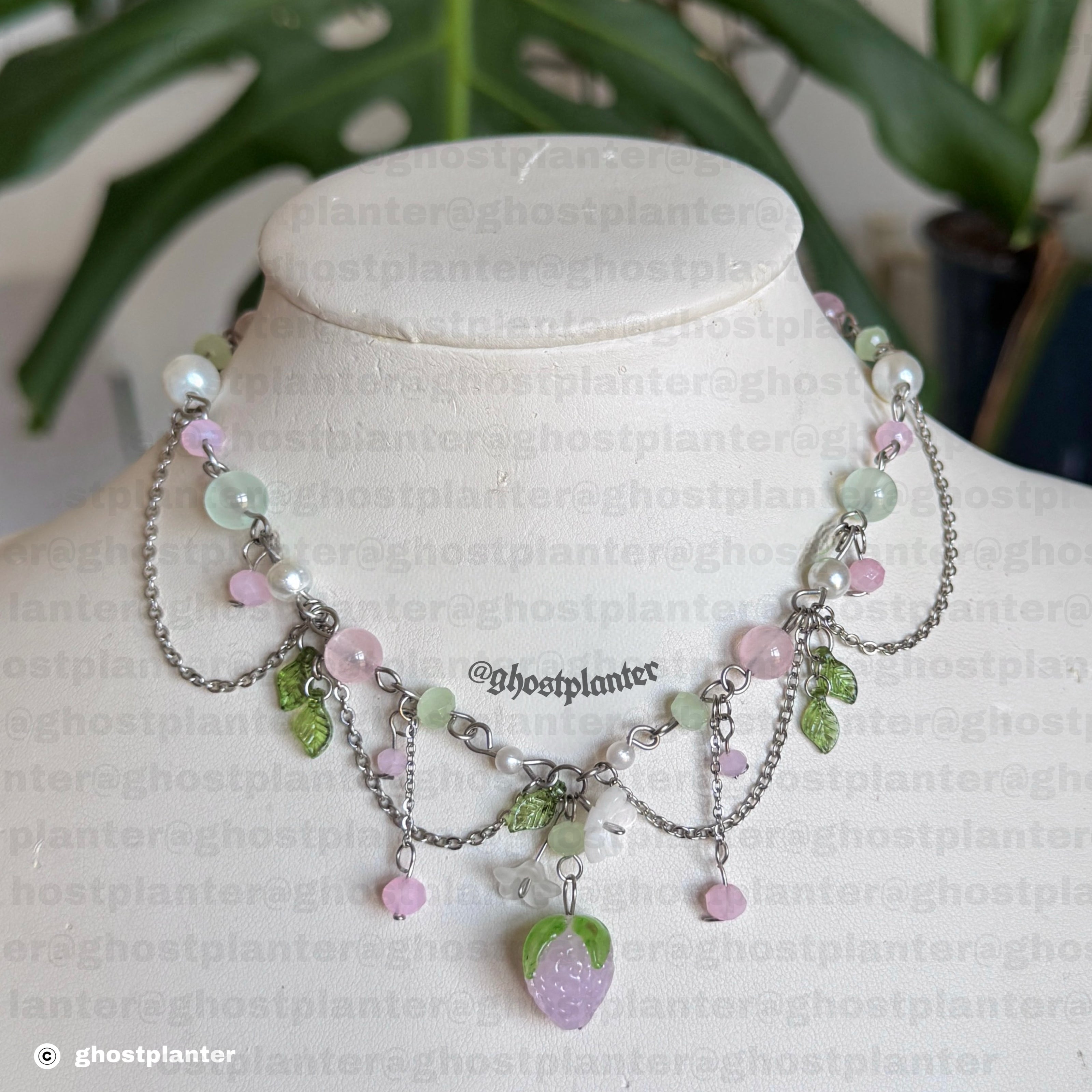 Golden or Silver Stainless Steel Pink Strawberry Necklace