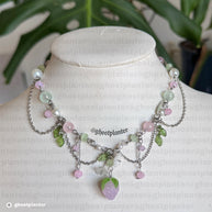 Golden or Silver Stainless Steel Pink Strawberry Necklace