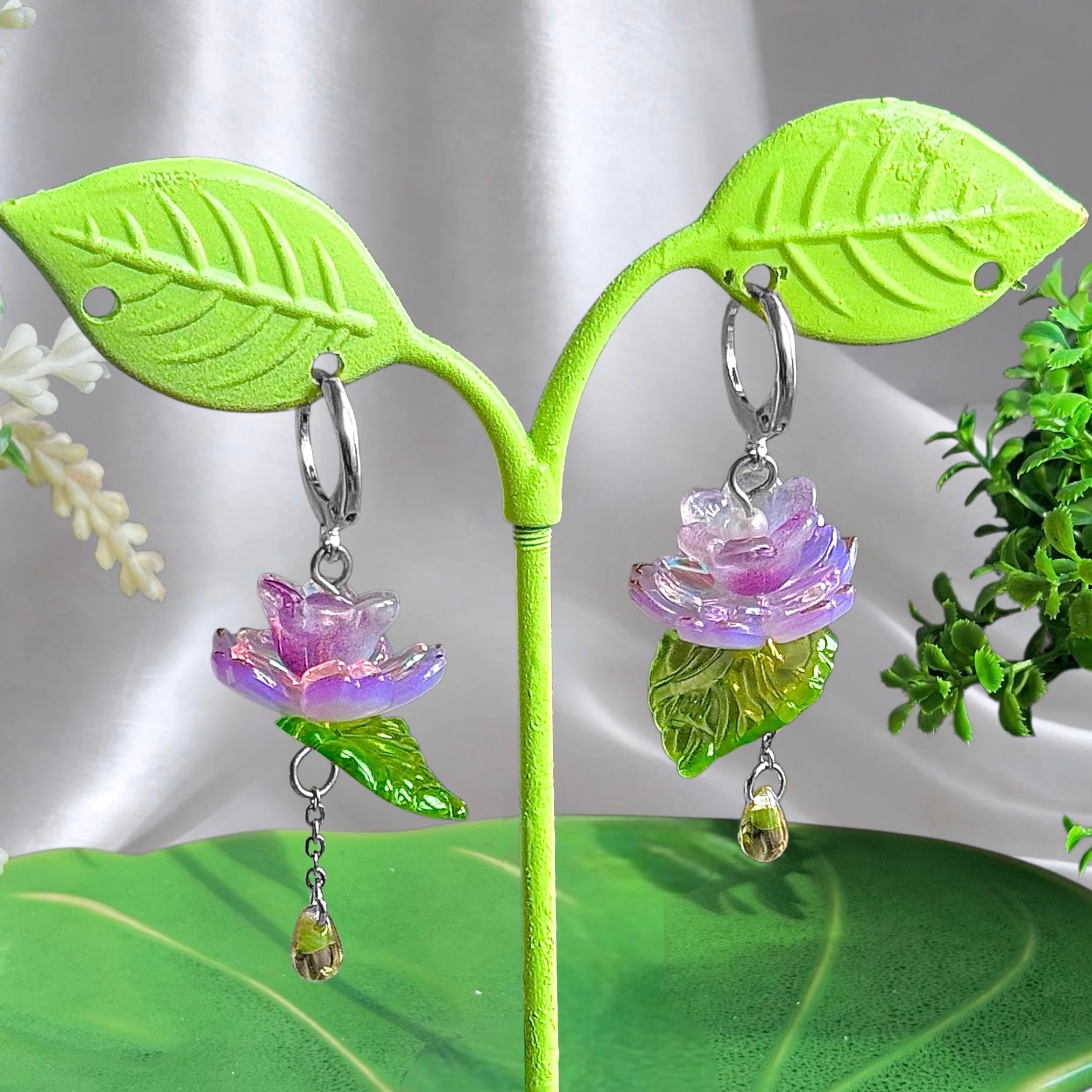 Golden or Silver Steel Water Lilies Earrings