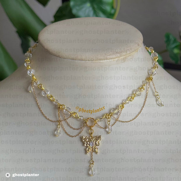 Golden Alloy Asymmetrical Butterfly Necklace