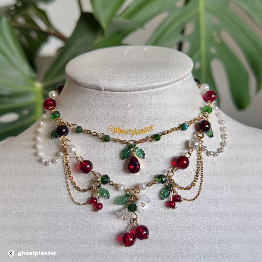 Silver or Golden Stainless Steel Cherry Necklace