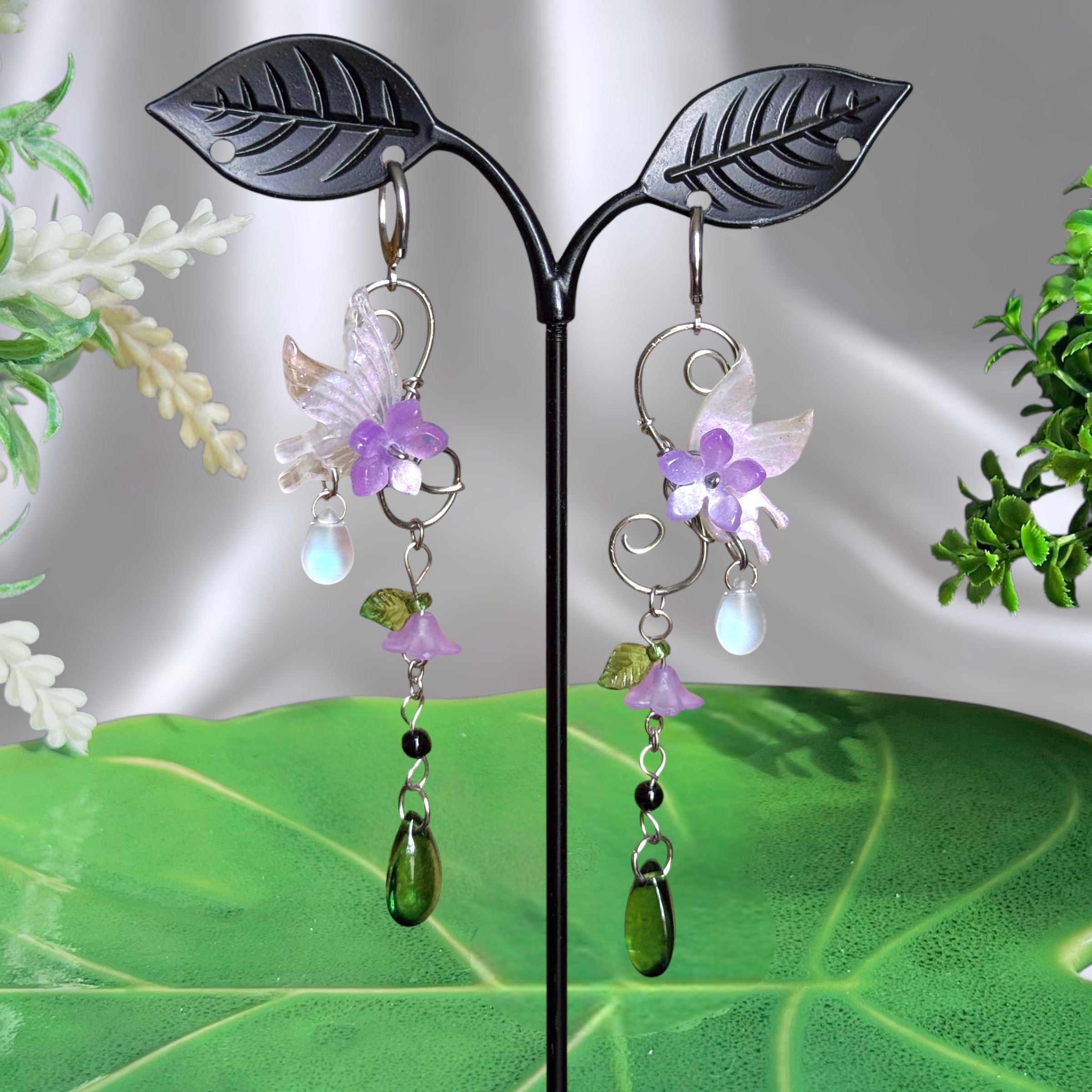 Silver Stainless Steel Purple Morgana Earrings