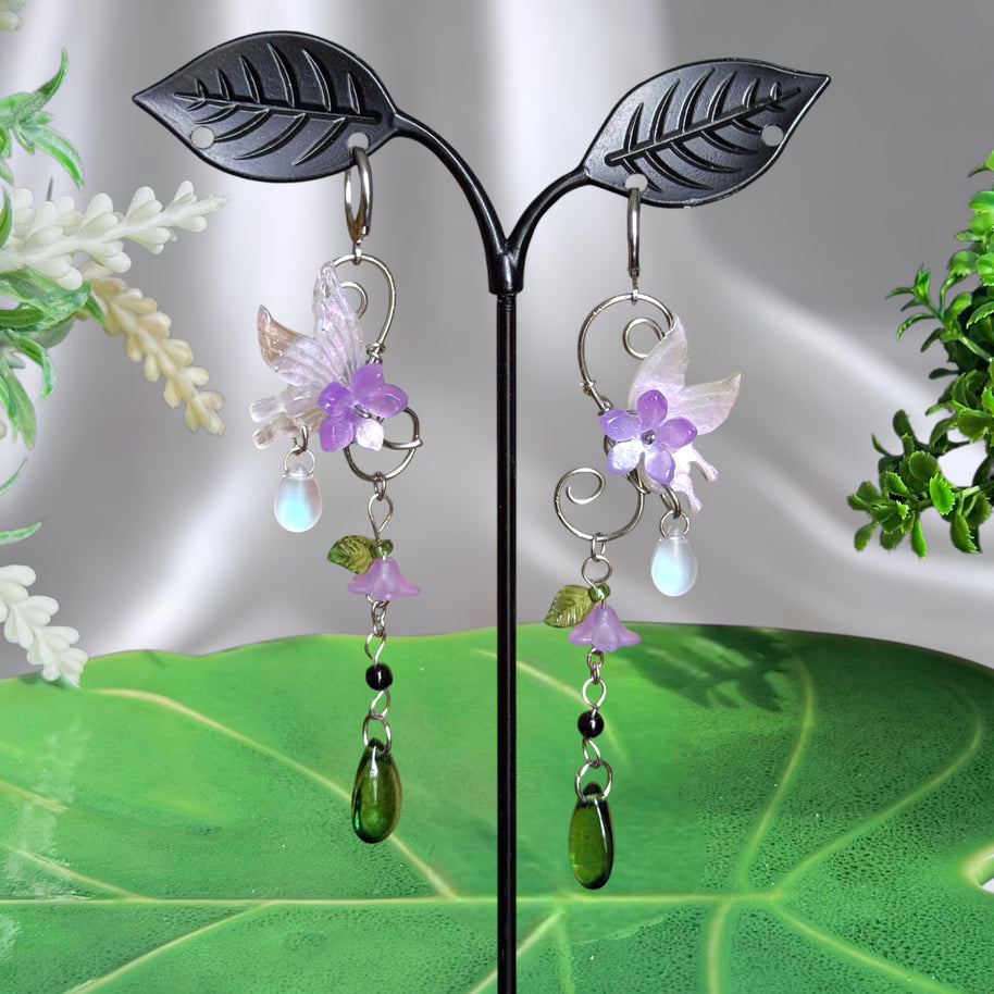 Silver Stainless Steel Purple Morgana Earrings