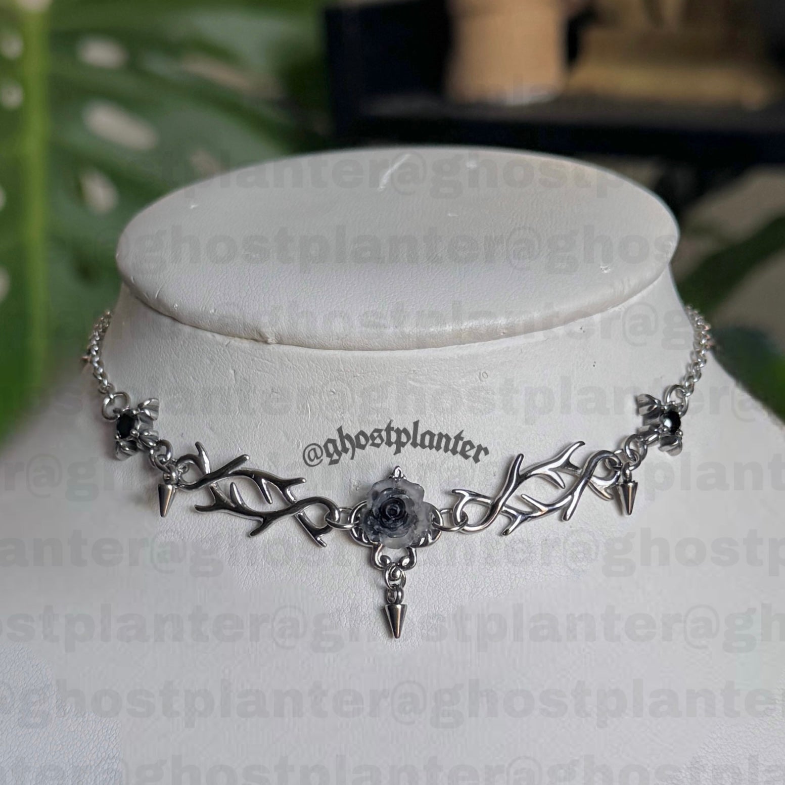 Silver Stainless Steel Jet Necklace