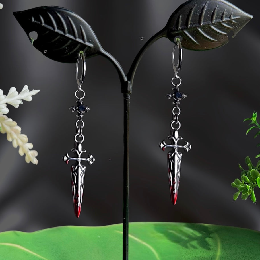 Silver Stainless Steel Vampire Earrings