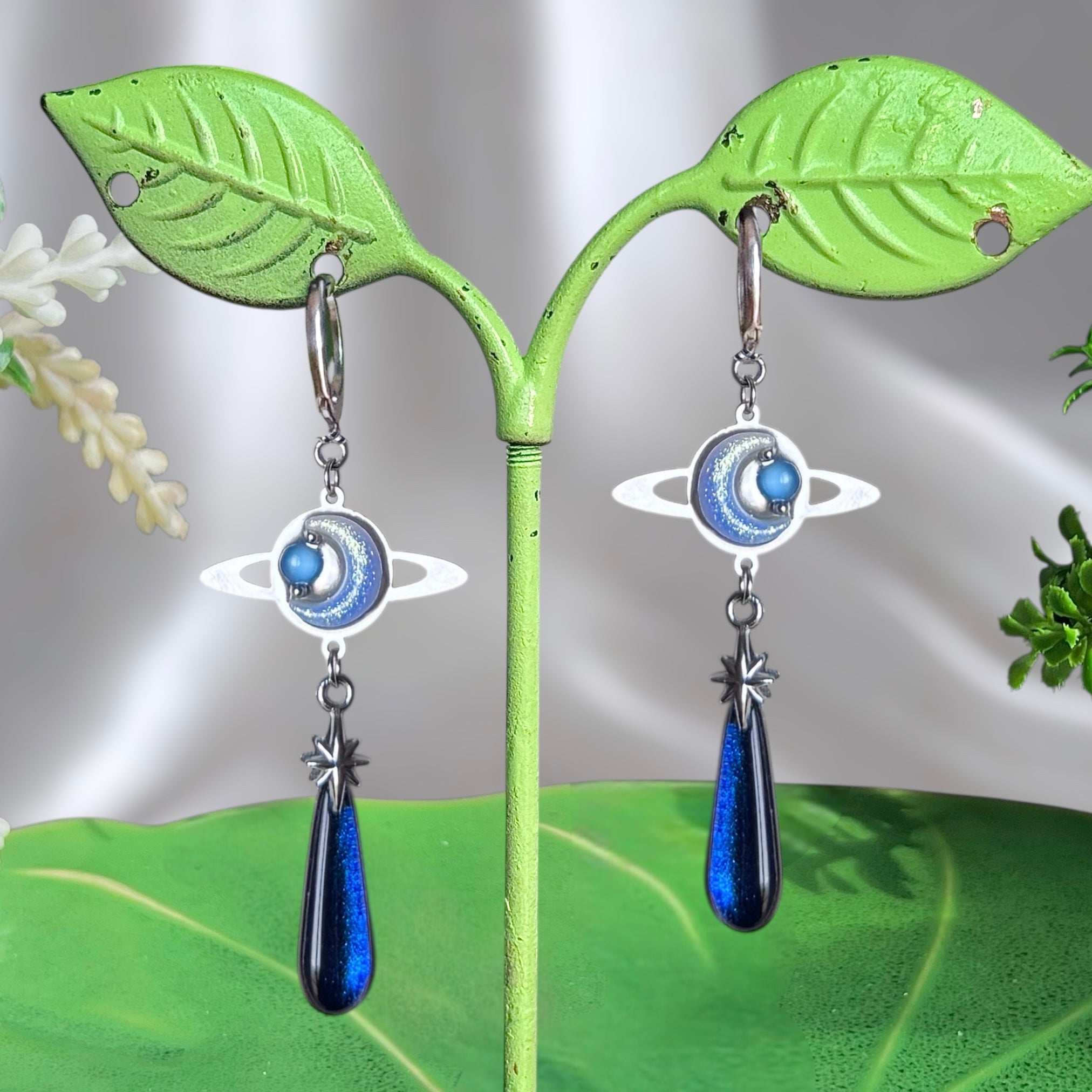 Silver Stainless Steel Galaxy Earrings