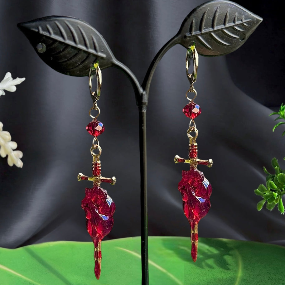 Silver or Golden Steel Heart Stabber Earrings