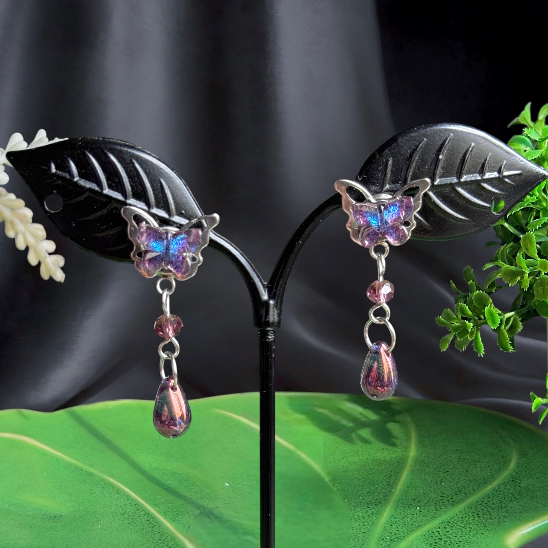 Silver Stainless Steel Twilight Butterfly Earrings