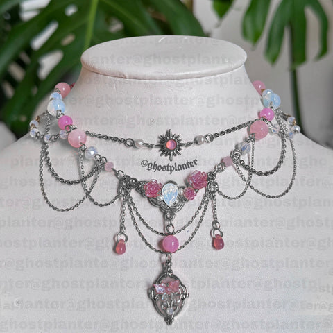 Golden or Silver Stainless Steel Pink Jasmina Necklace