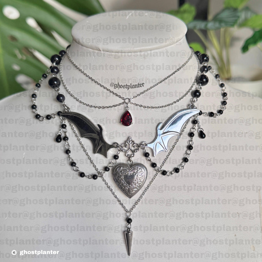 Silver Stainless Steel Vampire Locket Necklace