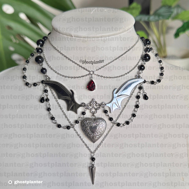 Silver Stainless Steel Vampire Locket Necklace