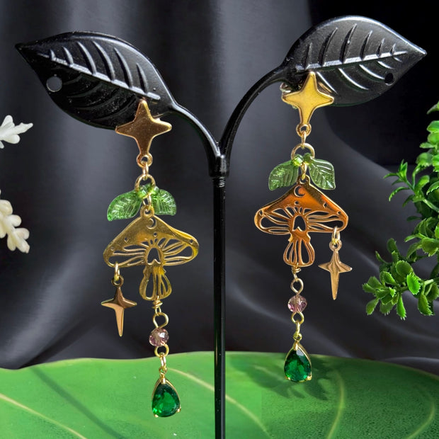 Golden Stainless Steel Forest Spirit  Earrings