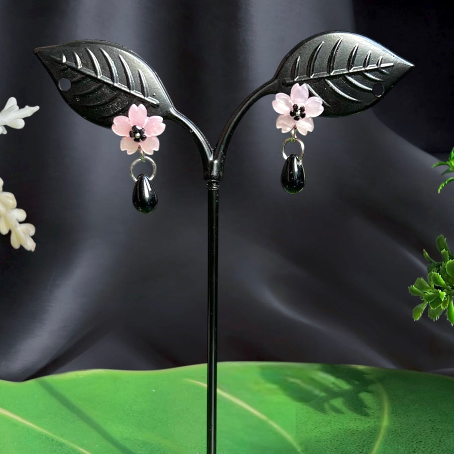 Silver Steel Sakura Tear Earrings