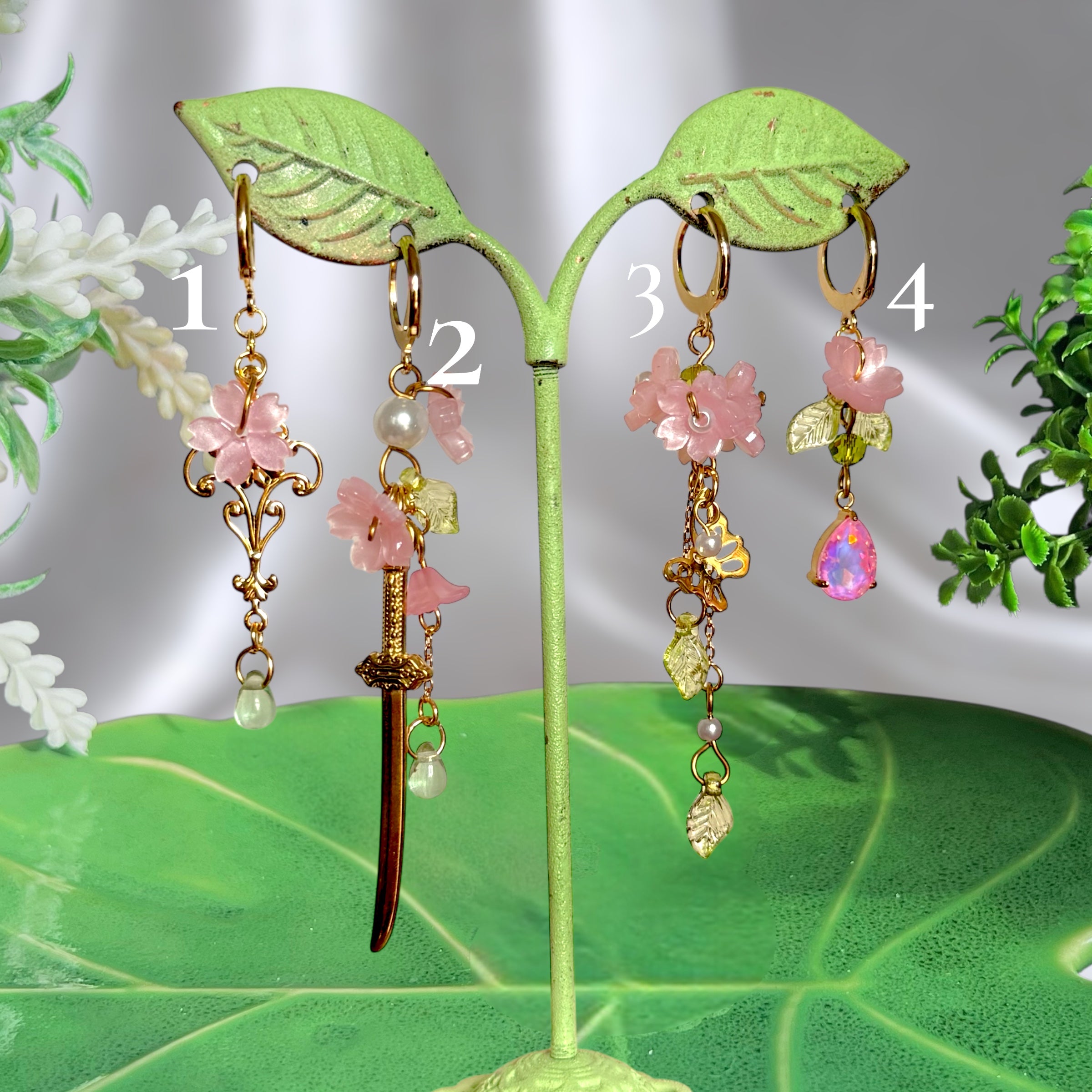 Golden or Silver Stainless Steel Sakura Earrings 1pcs