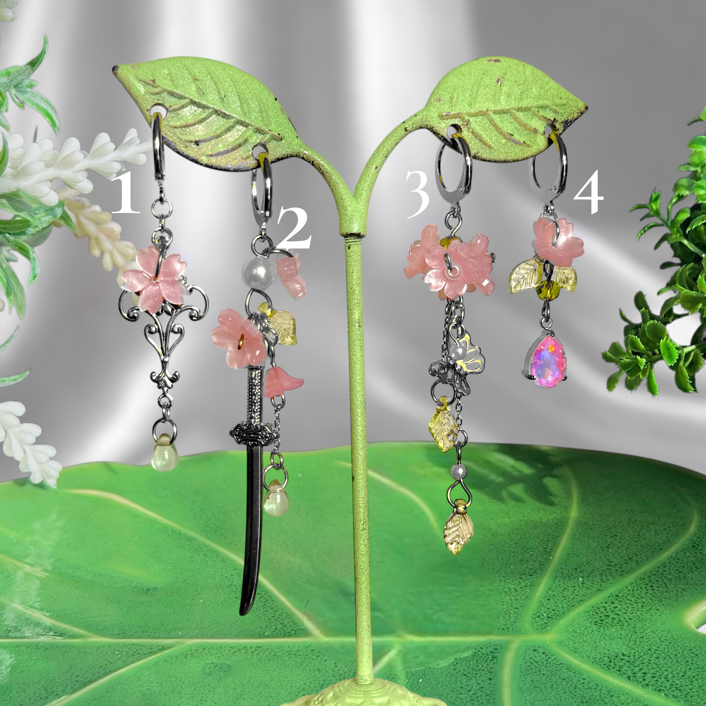 Golden or Silver Stainless Steel Sakura Earrings 1pcs