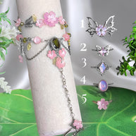 Golden or Silver Stainless Steel Sakura Handchain, Wristcuff and Rings
