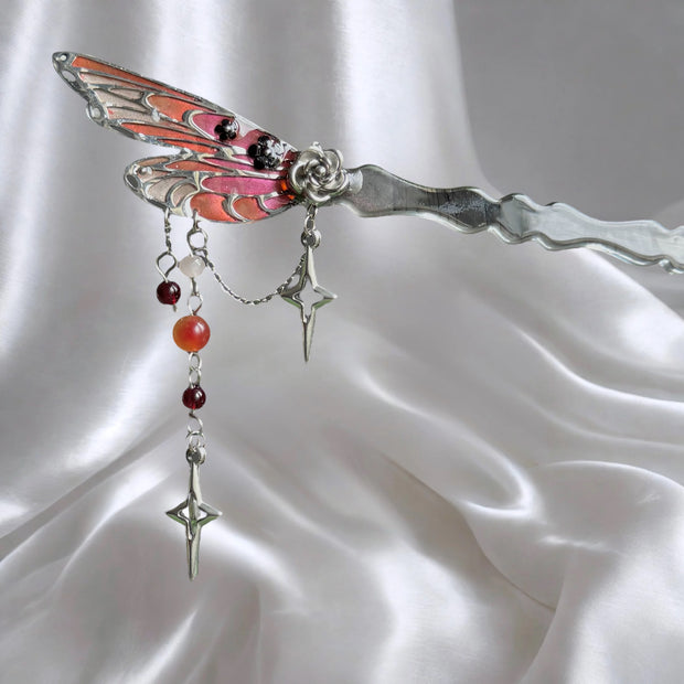 Silver Stainless Steel Moonlit Moth Hair Needle