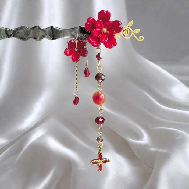 Golden Stainless Steel Crimson Blossom Hair Needle