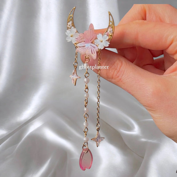 Golden Steel Sakura Moon Hair Pin