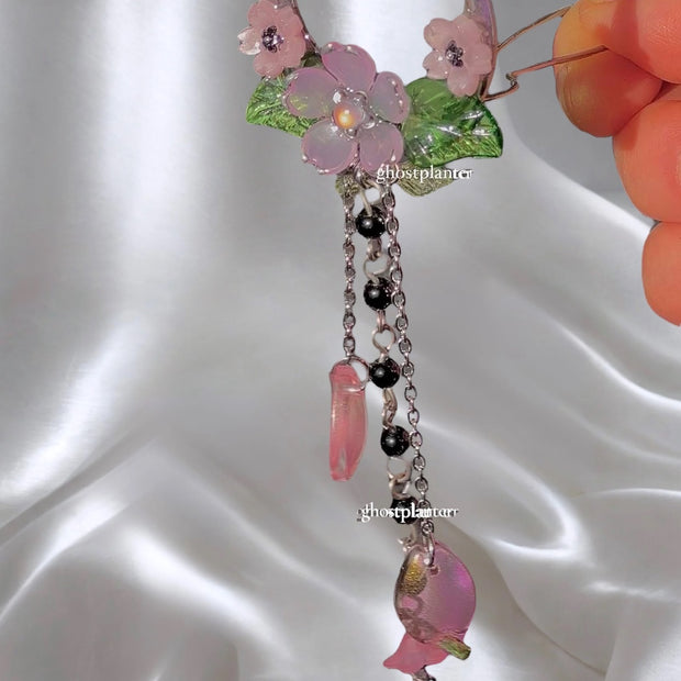 Silver Steel Sakura Moon Hair Pin