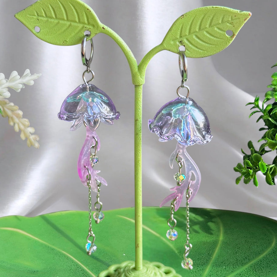 Silver or Golden Steel Coral Jellyfish Earrings