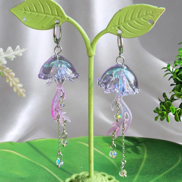 Silver or Golden Steel Coral Jellyfish Earrings
