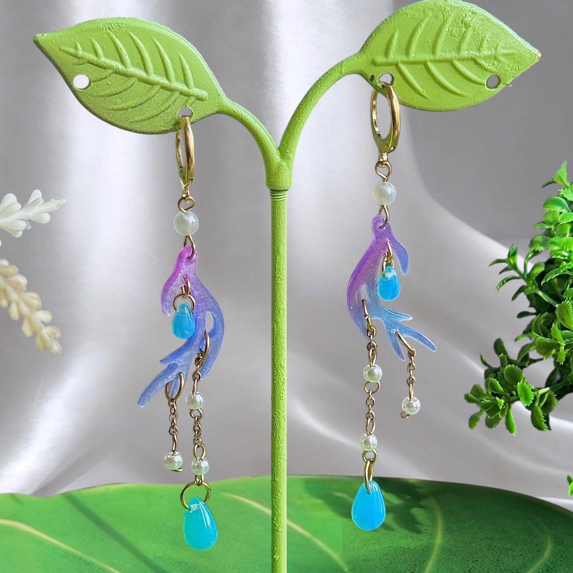 Golden Steel Coral Drop Earrings