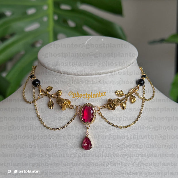 Golden Stainless Steel Bloody Rose Necklace