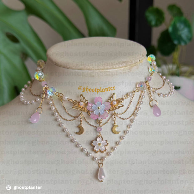 Silver or Golden Stainless Steel Spring Sakura Pearl Necklace