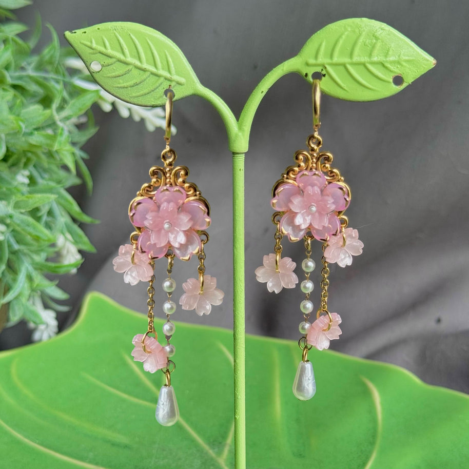 Golden Steel Royal Sakura Earrings