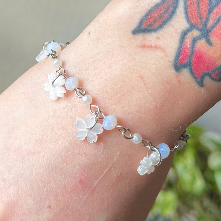 Silver Steel Moon Blossoms Bracelet