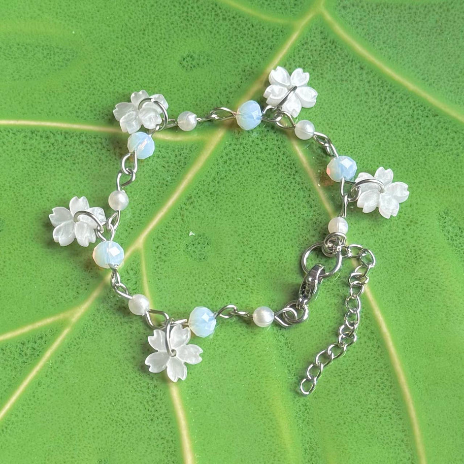 Silver Steel Moon Blossoms Bracelet