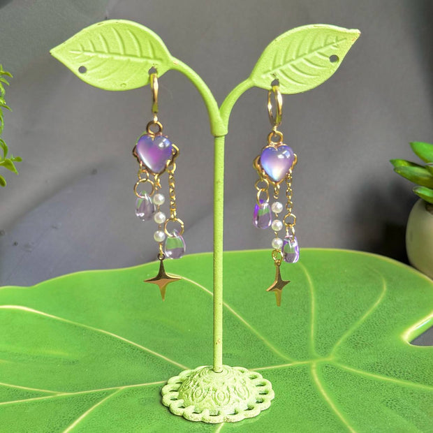 Golden Steel Purple Princess Earrings