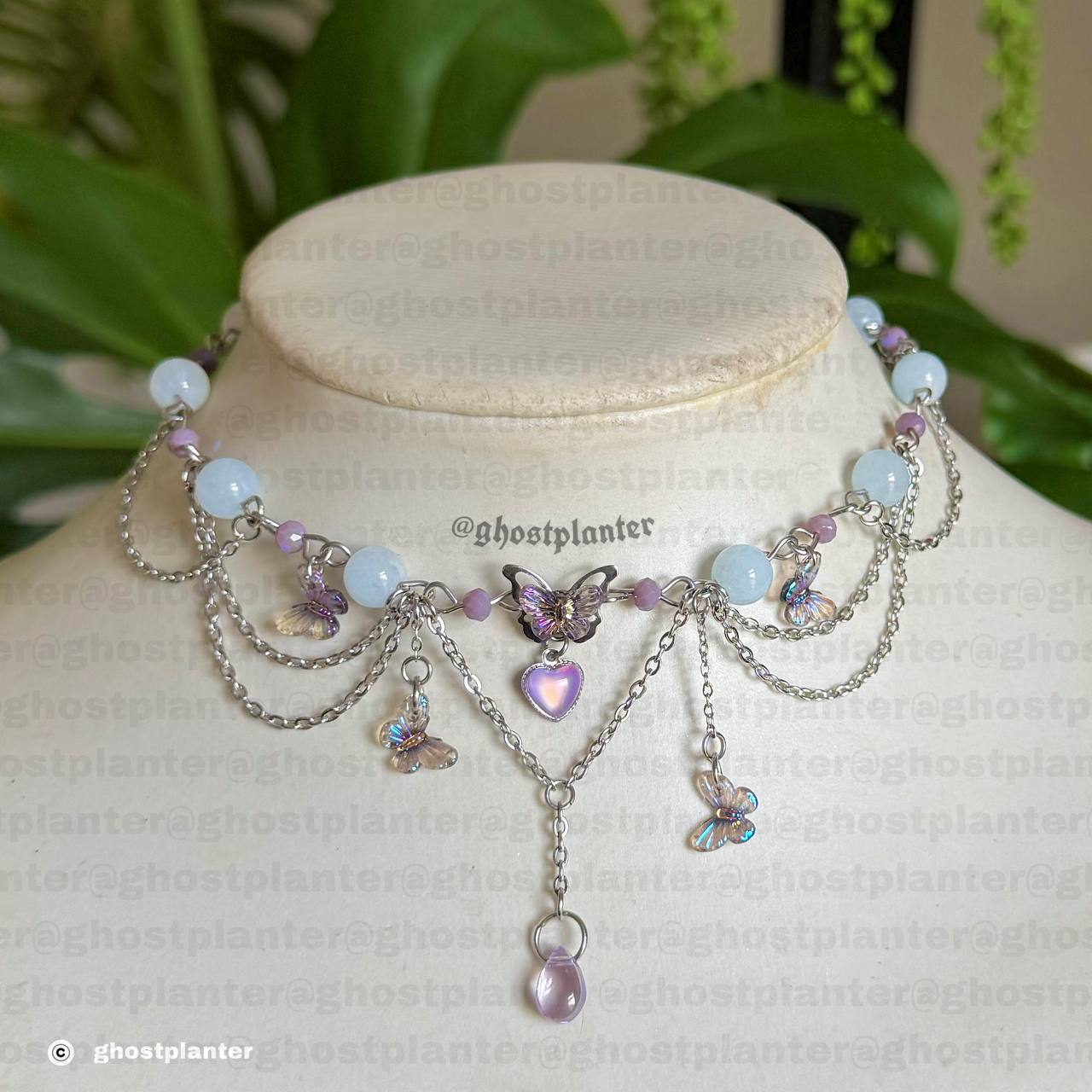 Silver Stainless Steel Iridescent Butterfly Necklace