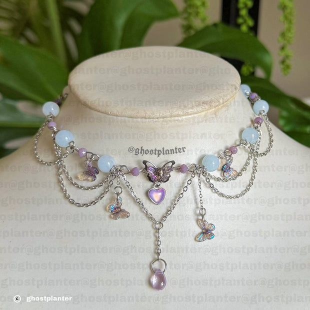 Silver Stainless Steel Iridescent Butterfly Necklace
