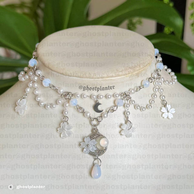 Golden or Silver Steel Moon Blossoms Necklace