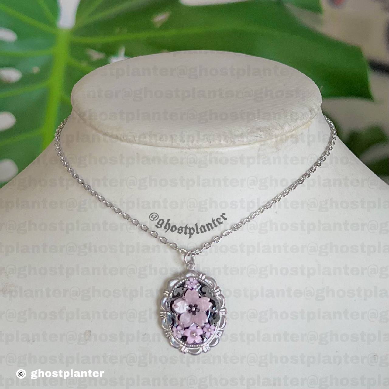 Silver Steel Sakura Pendant Necklace