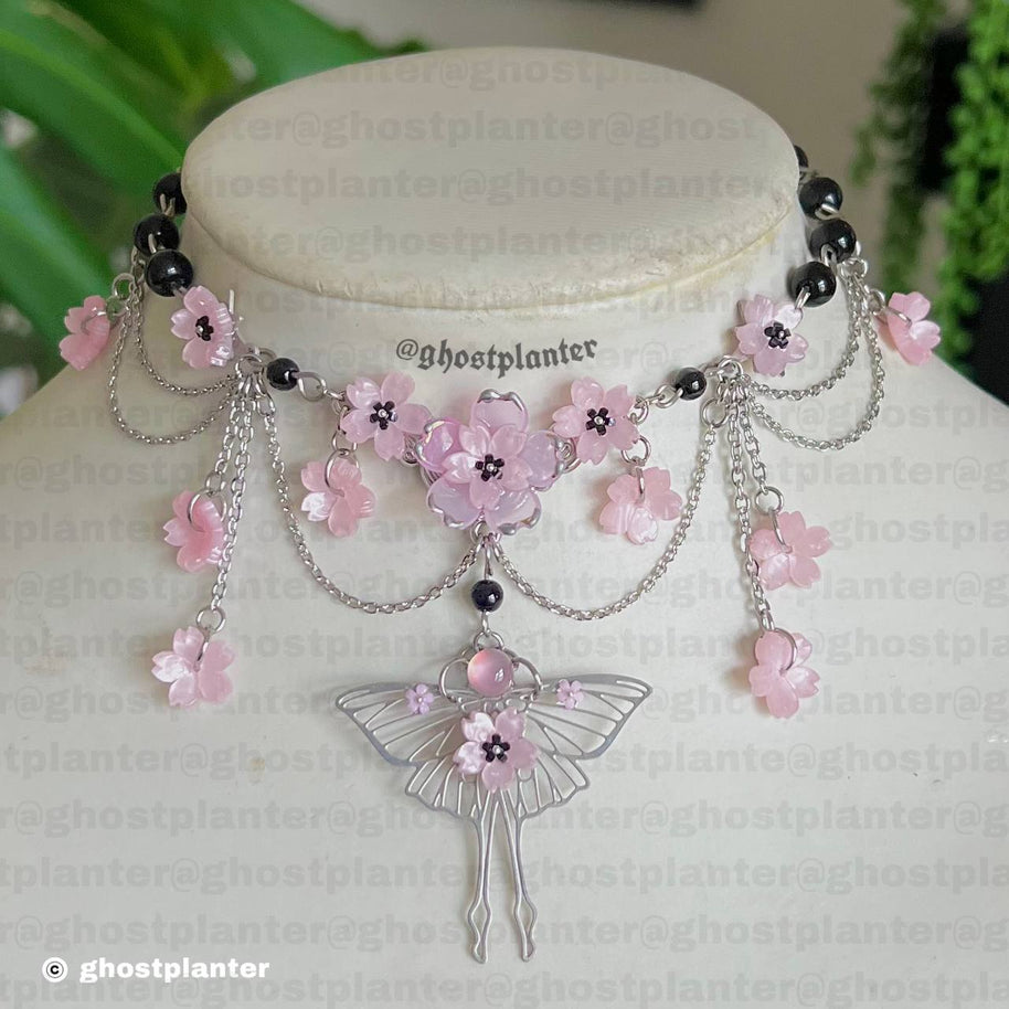 Silver Steel Sakura Rain Necklace