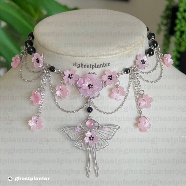 Silver Steel Sakura Rain Necklace